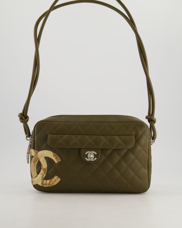 *HOT* Chanel Vintage Khaki Green and Python CC Quilted Calfskin Cambon Rectangular Bag with Front Pocket Detail