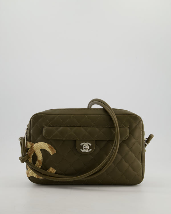*HOT* Chanel Vintage Khaki Green and Python CC Quilted Calfskin Cambon Rectangular Bag with Front Pocket Detail