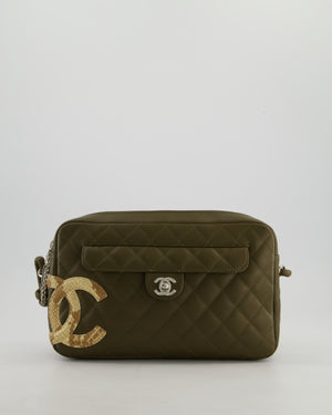 *HOT* Chanel Vintage Khaki Green and Python CC Quilted Calfskin Cambon Rectangular Bag with Front Pocket Detail