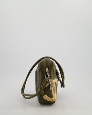 *HOT* Chanel Vintage Khaki Green and Python CC Quilted Calfskin Cambon Rectangular Bag with Front Pocket Detail