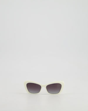 Chanel Cream Cat-Eye Frame Sunglasses With Black Lens and Pearl Detail