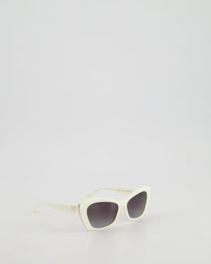 Chanel Cream Cat-Eye Frame Sunglasses With Black Lens and Pearl Detail