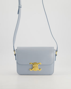 Celine Blue Teen Triomphe Bag in Shiny Calfskin Leather with Gold Hardware