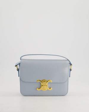 Celine Blue Teen Triomphe Bag in Shiny Calfskin Leather with Gold Hardware