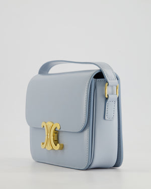 Celine Blue Teen Triomphe Bag in Shiny Calfskin Leather with Gold Hardware