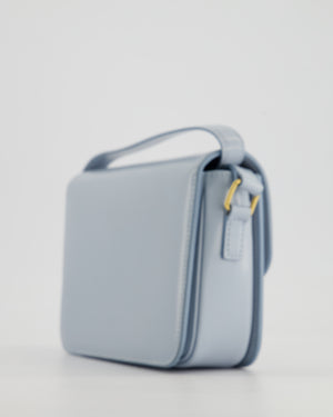 Celine Blue Teen Triomphe Bag in Shiny Calfskin Leather with Gold Hardware