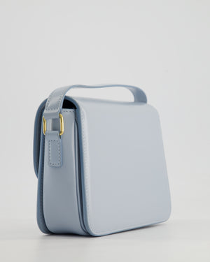 Celine Blue Teen Triomphe Bag in Shiny Calfskin Leather with Gold Hardware