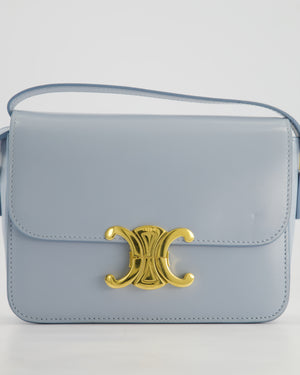 Celine Blue Teen Triomphe Bag in Shiny Calfskin Leather with Gold Hardware