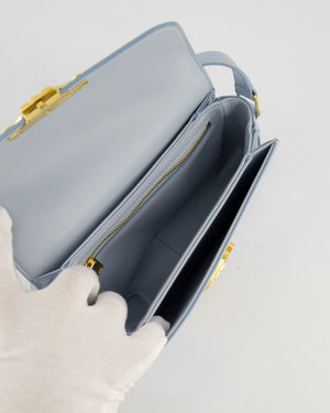 Celine Blue Teen Triomphe Bag in Shiny Calfskin Leather with Gold Hardware