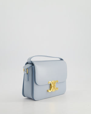 Celine Blue Teen Triomphe Bag in Shiny Calfskin Leather with Gold Hardware