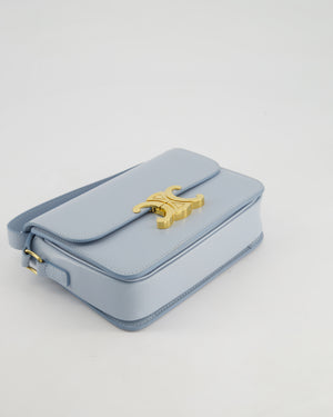 Celine Blue Teen Triomphe Bag in Shiny Calfskin Leather with Gold Hardware