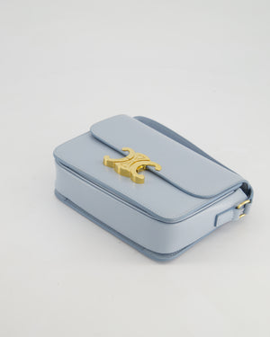 Celine Blue Teen Triomphe Bag in Shiny Calfskin Leather with Gold Hardware