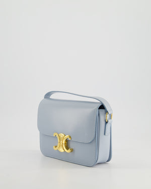 Celine Blue Teen Triomphe Bag in Shiny Calfskin Leather with Gold Hardware