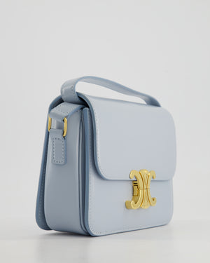 Celine Blue Teen Triomphe Bag in Shiny Calfskin Leather with Gold Hardware