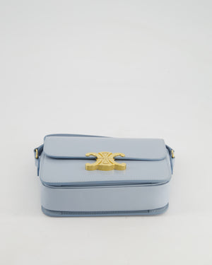 Celine Blue Teen Triomphe Bag in Shiny Calfskin Leather with Gold Hardware