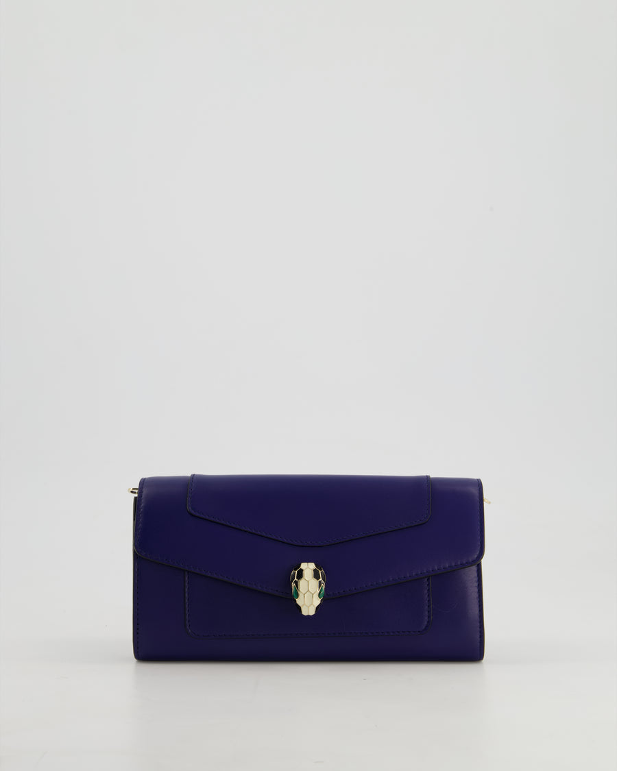 Bvlgari Blue Serpenti Forever Wallet on Chain Bag in Calfskin Leather with Champagne Gold Hardware