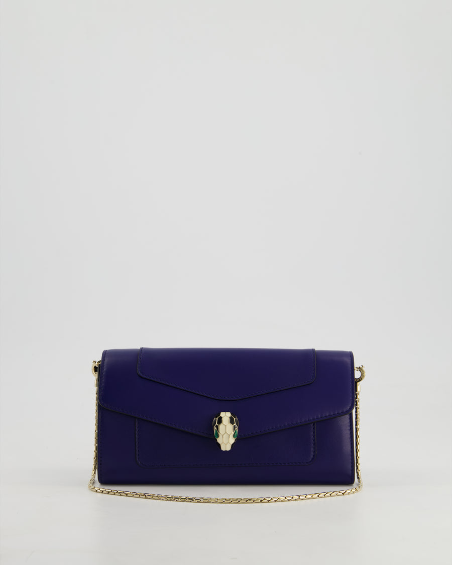 Bvlgari Blue Serpenti Forever Wallet on Chain Bag in Calfskin Leather with Champagne Gold Hardware