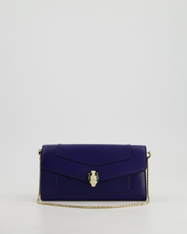 Bvlgari Blue Serpenti Forever Wallet on Chain Bag in Calfskin Leather with Champagne Gold Hardware