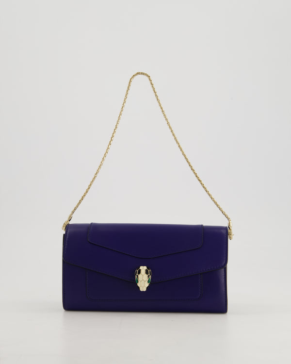 Bvlgari Blue Serpenti Forever Wallet on Chain Bag in Calfskin Leather with Champagne Gold Hardware