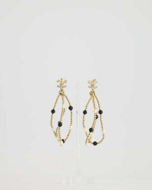 Chanel Champagne Gold CC Logo and Beaded Pendant Earrings