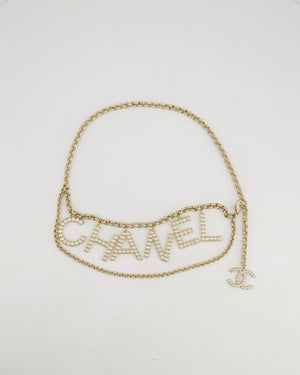Chanel Champagne Gold Chain Belt with Crystal Logo Detail
