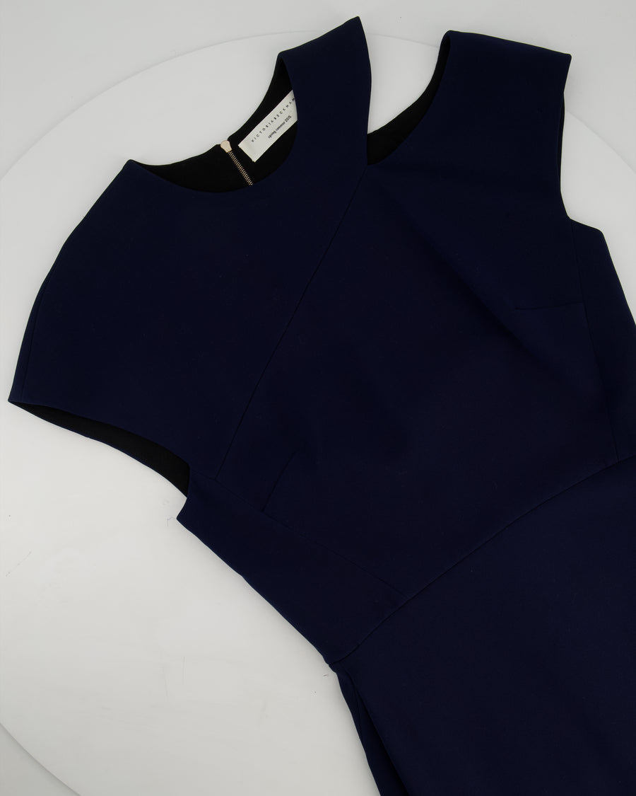 Victoria Beckham Navy Asymmetric Midi Dress Size UK 12