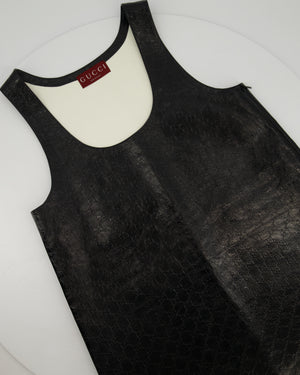 Gucci Black Crinkled GG Embossed Patent Leather Sleeveless Mini Dress Size IT 40 (UK 8)