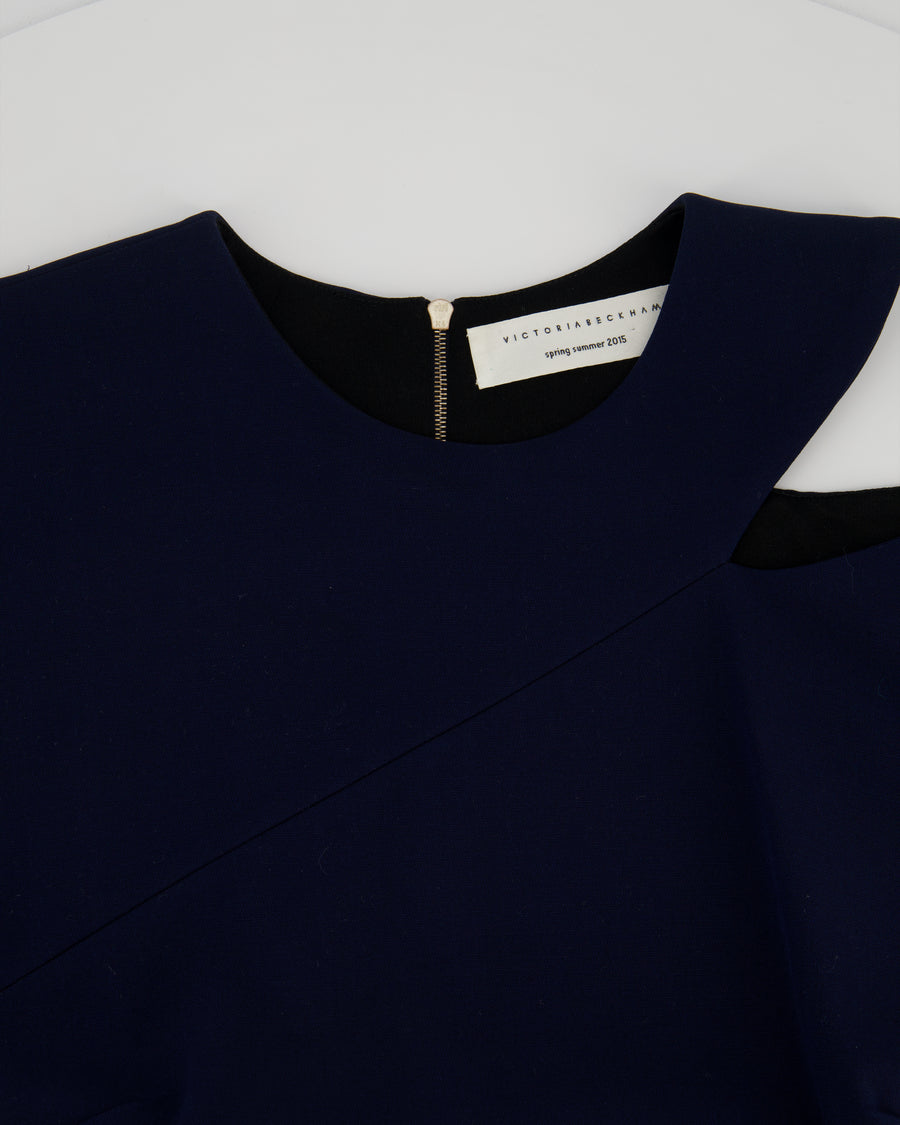 Victoria Beckham Navy Asymmetric Midi Dress Size UK 12