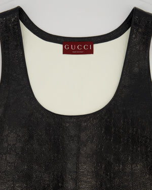 Gucci Black Crinkled GG Embossed Patent Leather Sleeveless Mini Dress Size IT 40 (UK 8)