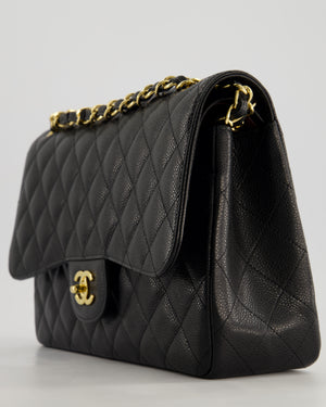 *AMAZING CONDITION* Chanel Black Jumbo Classic Double Flap Bag in Caviar Leather with Gold Hardware