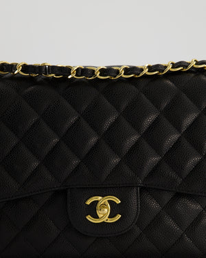 *AMAZING CONDITION* Chanel Black Jumbo Classic Double Flap Bag in Caviar Leather with Gold Hardware