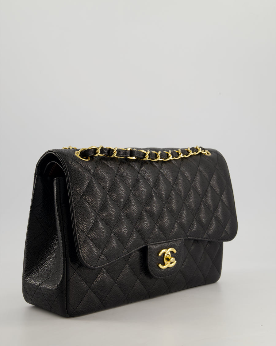 *AMAZING CONDITION* Chanel Black Jumbo Classic Double Flap Bag in Caviar Leather with Gold Hardware