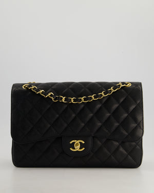 *AMAZING CONDITION* Chanel Black Jumbo Classic Double Flap Bag in Caviar Leather with Gold Hardware