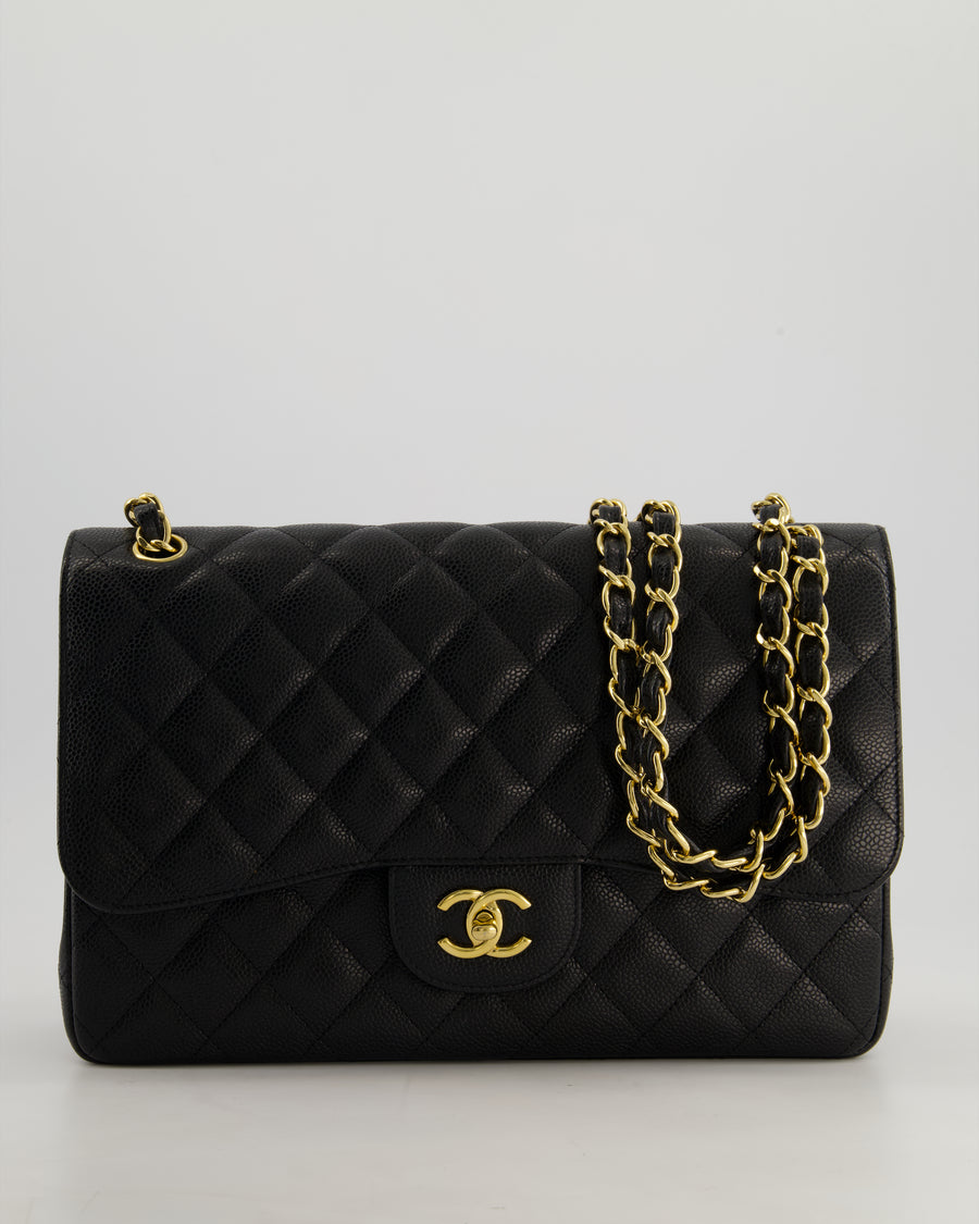 *AMAZING CONDITION* Chanel Black Jumbo Classic Double Flap Bag in Caviar Leather with Gold Hardware