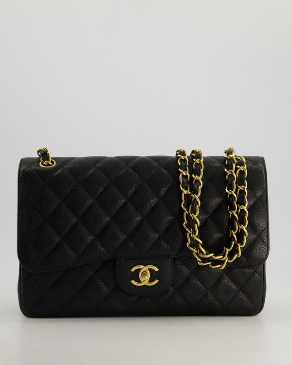 *AMAZING CONDITION* Chanel Black Jumbo Classic Double Flap Bag in Caviar Leather with Gold Hardware
