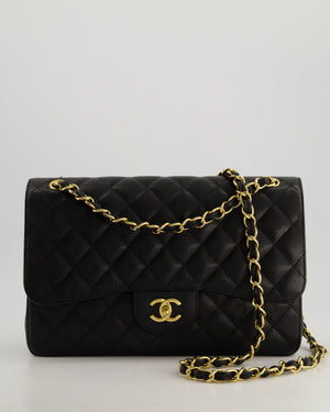 *AMAZING CONDITION* Chanel Black Jumbo Classic Double Flap Bag in Caviar Leather with Gold Hardware