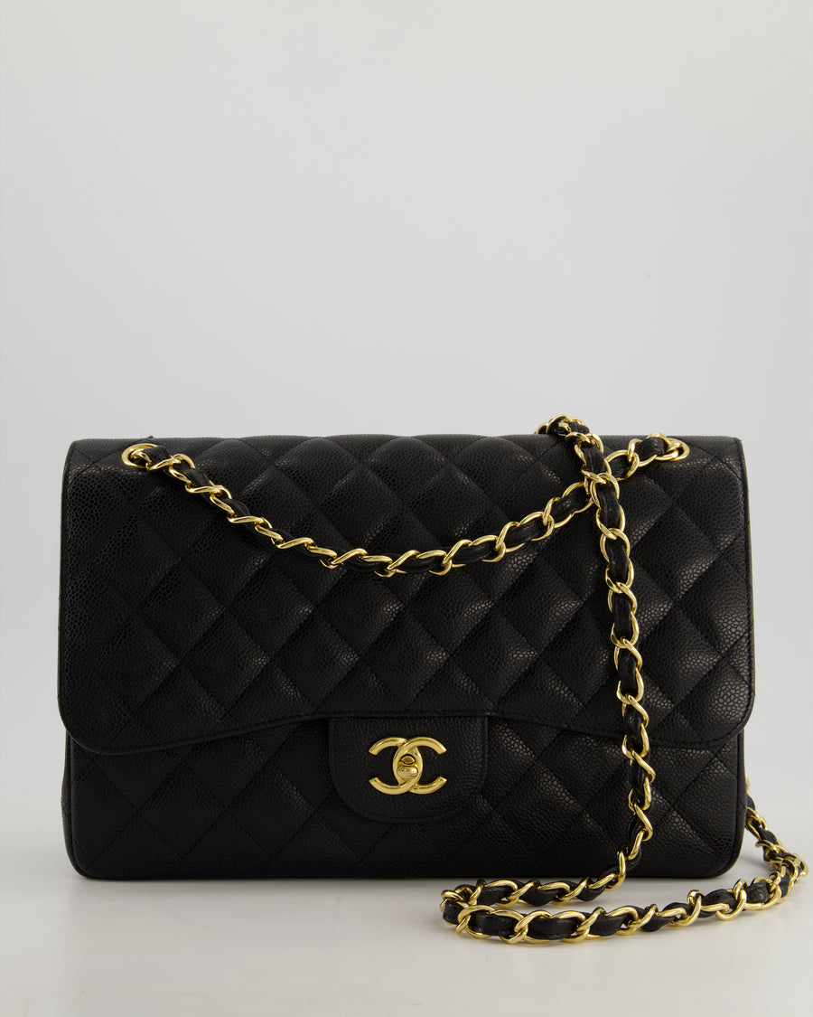 *AMAZING CONDITION* Chanel Black Jumbo Classic Double Flap Bag in Caviar Leather with Gold Hardware