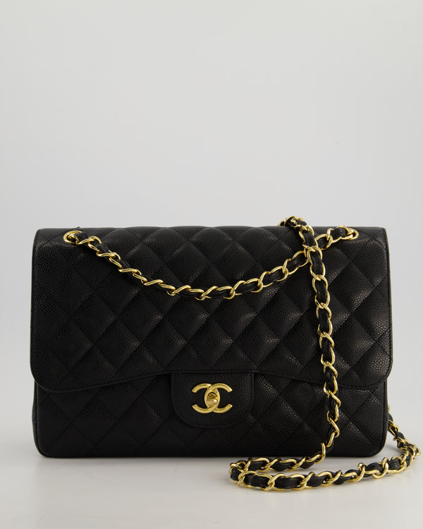 *AMAZING CONDITION* Chanel Black Jumbo Classic Double Flap Bag in Caviar Leather with Gold Hardware