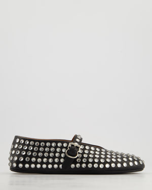 Alaïa Black Leather Crystal Embellished Ballet Flats Size EU 40 RRP £920