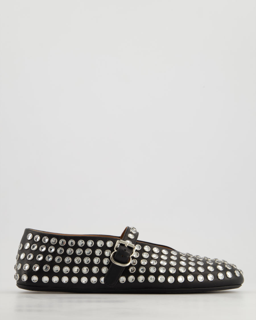Alaïa Black Leather Crystal Embellished Ballet Flats Size EU 40 RRP £920