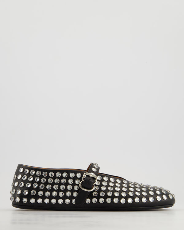 Alaïa Black Leather Crystal Embellished Ballet Flats Size EU 40 RRP £920