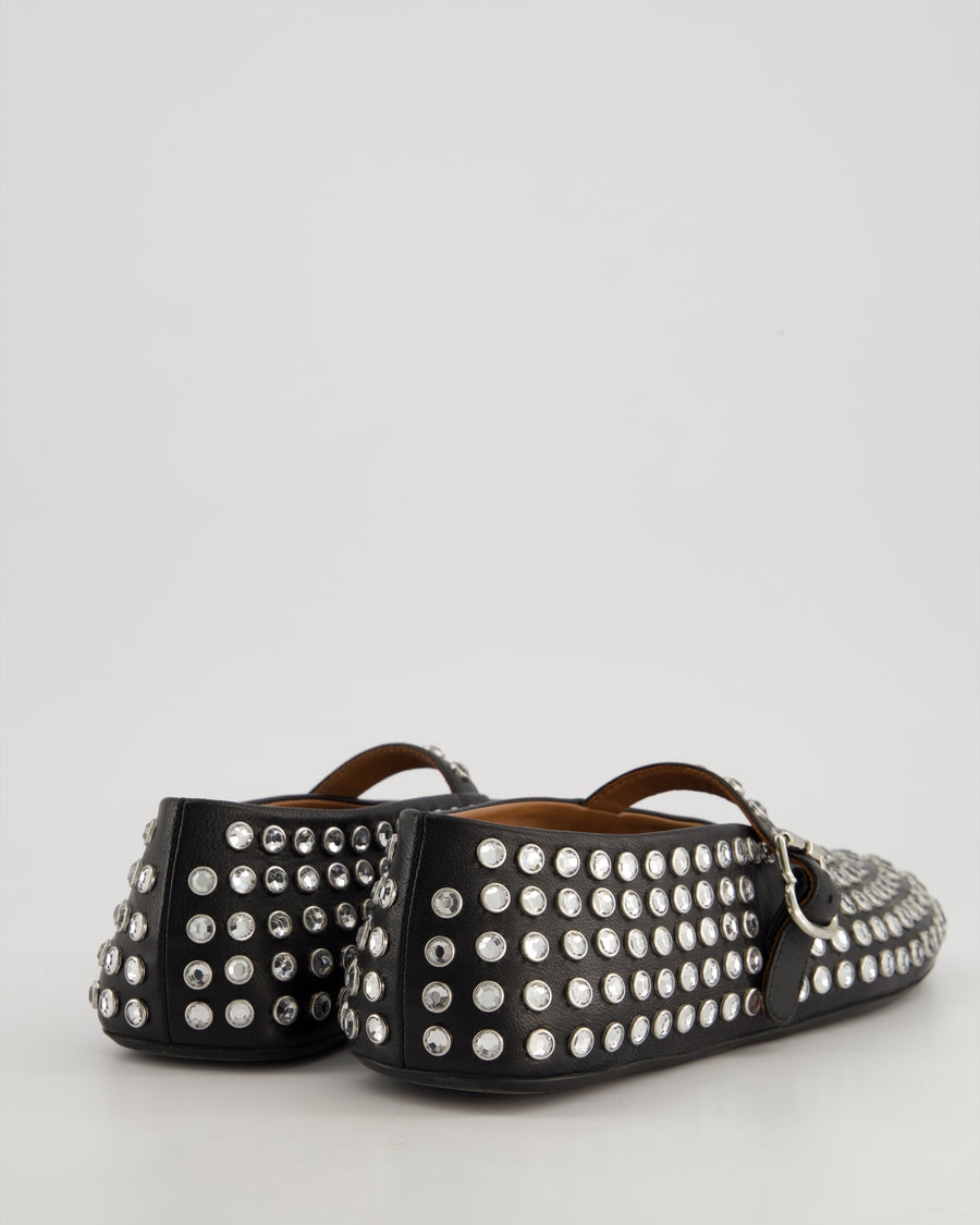 Alaïa Black Leather Crystal Embellished Ballet Flats Size EU 40 RRP £920