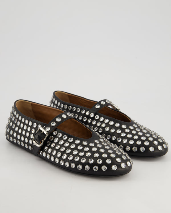 Alaïa Black Leather Crystal Embellished Ballet Flats Size EU 40 RRP £920
