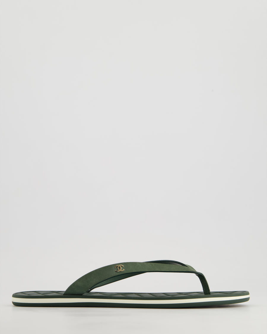 Chanel Green Quilted CC Flip Flop Size EU 40