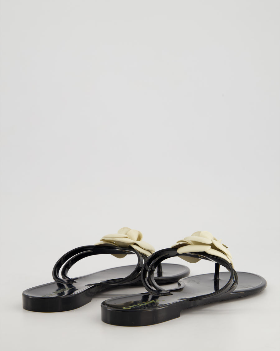 Chanel Black Camellia Rubber Sandals Size EU 39