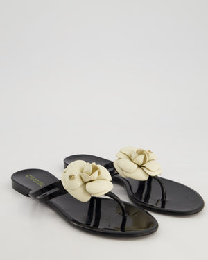 Chanel Black Camellia Rubber Sandals Size EU 39