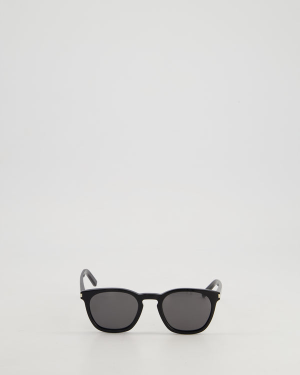 Saint Laurent Round Frame Black Sunglasses With Side Logo Detail