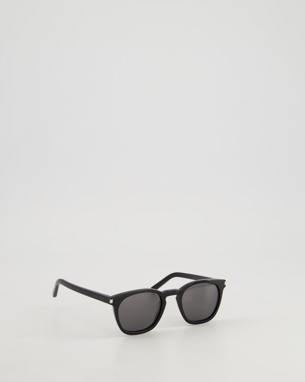 Saint Laurent Round Frame Black Sunglasses With Side Logo Detail