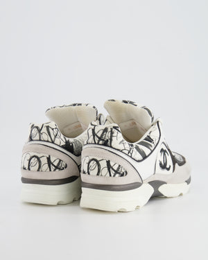 Chanel Grey, White, Black Leather and Suede Graffiti CC Trainers Size EU 38.5