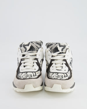 Chanel Grey, White, Black Leather and Suede Graffiti CC Trainers Size EU 38.5
